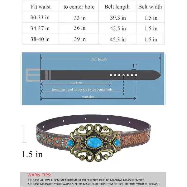 TOPACC Western Belts for Women Men with Buckle Cowboy Cowgirl Country Belt for Jeans PantsKturquoise