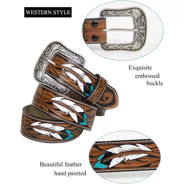 TOPACC Western Belts for Womens Mens Cowgirl Cowboy Country Belts with Buckles for Jeans Pants RodeoAbrown