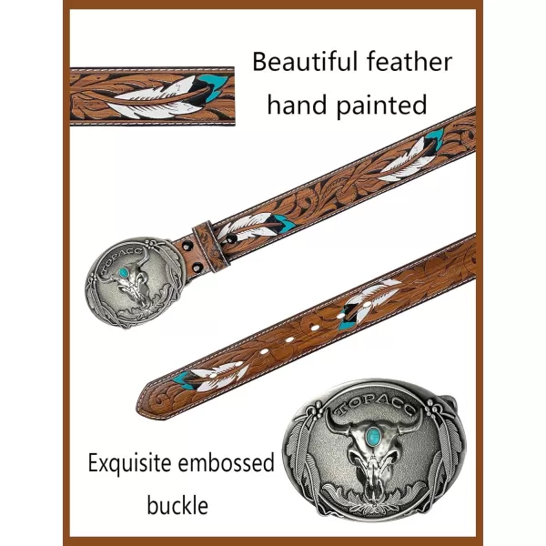 TOPACC Western Belts for Womens Mens Cowgirl Cowboy Country Belts with Buckles for Jeans Pants RodeoBbrown