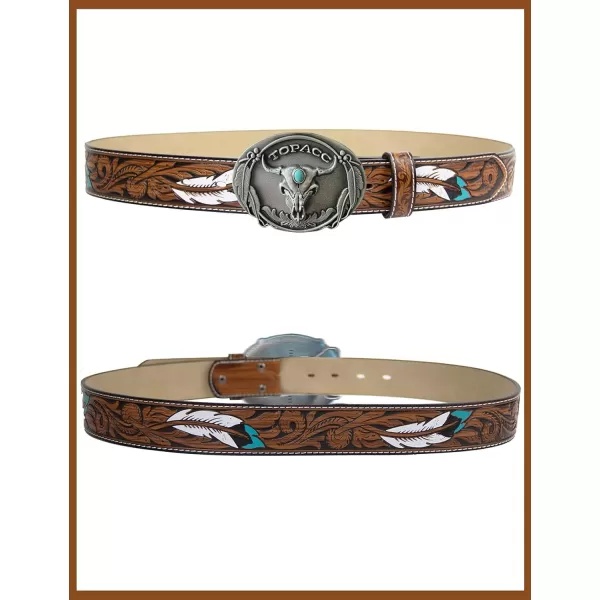 TOPACC Western Belts for Womens Mens Cowgirl Cowboy Country Belts with Buckles for Jeans Pants RodeoBbrown