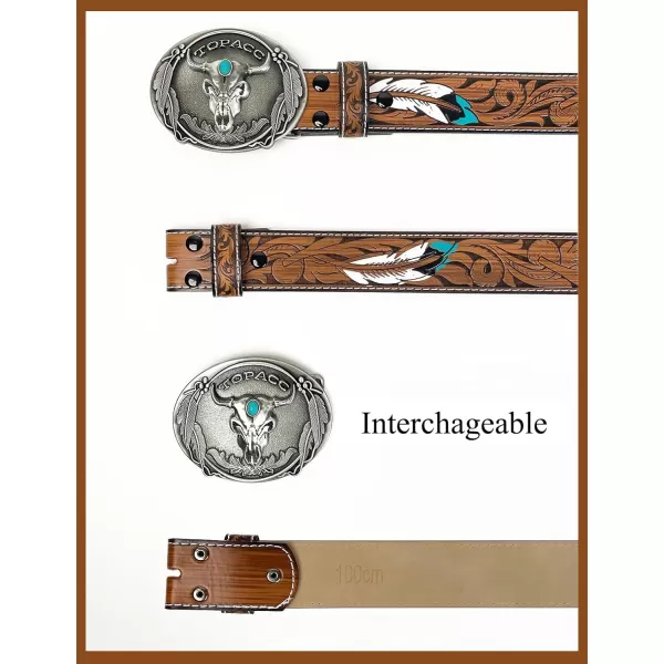 TOPACC Western Belts for Womens Mens Cowgirl Cowboy Country Belts with Buckles for Jeans Pants RodeoBbrown