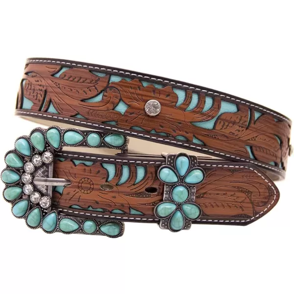 TOPACC Western Belts for Womens Mens Cowgirl Cowboy Country Belts with Buckles for Jeans Pants RodeoCturquoise