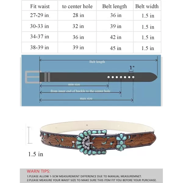 TOPACC Western Belts for Womens Mens Cowgirl Cowboy Country Belts with Buckles for Jeans Pants RodeoCturquoise
