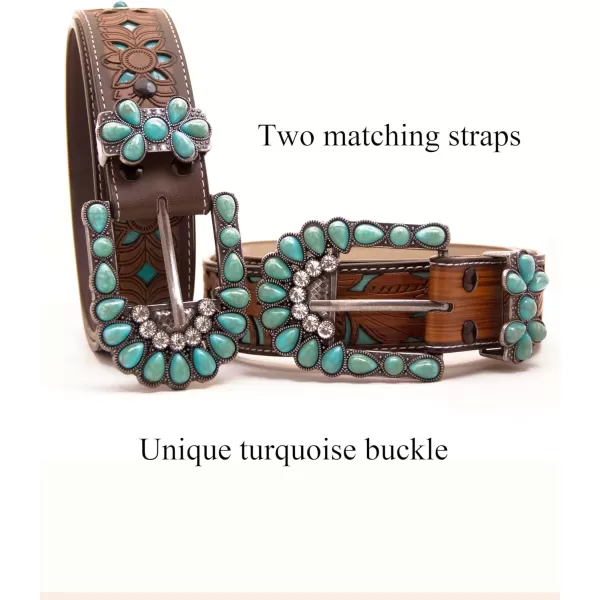 TOPACC Western Belts for Womens Mens Cowgirl Cowboy Country Belts with Buckles for Jeans Pants RodeoCturquoise