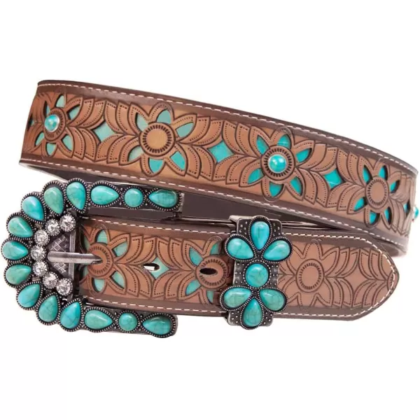 TOPACC Western Belts for Womens Mens Cowgirl Cowboy Country Belts with Buckles for Jeans Pants RodeoDturquoise