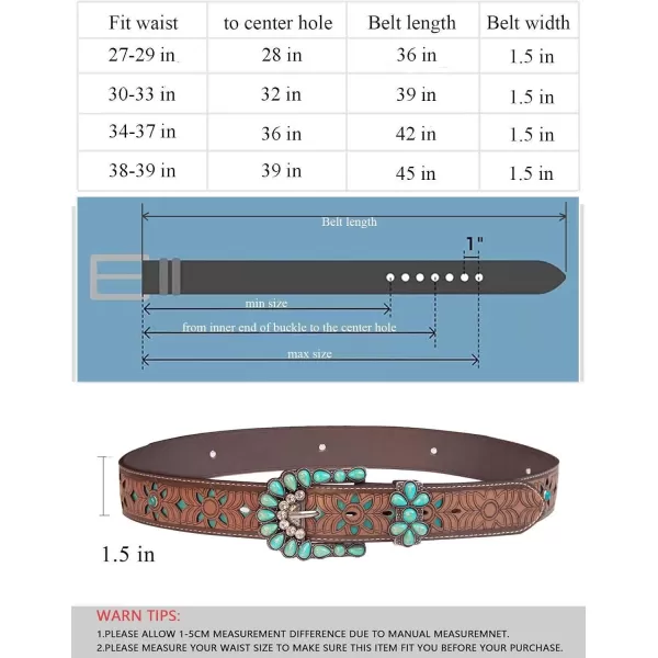 TOPACC Western Belts for Womens Mens Cowgirl Cowboy Country Belts with Buckles for Jeans Pants RodeoDturquoise
