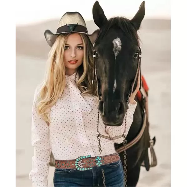 TOPACC Western Belts for Womens Mens Cowgirl Cowboy Country Belts with Buckles for Jeans Pants RodeoDturquoise