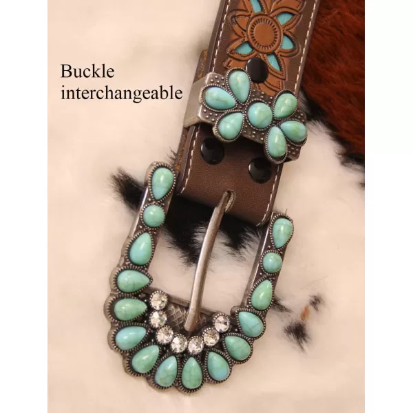 TOPACC Western Belts for Womens Mens Cowgirl Cowboy Country Belts with Buckles for Jeans Pants RodeoDturquoise