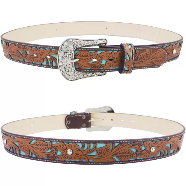 TOPACC Western Belts for Womens Mens Cowgirl Cowboy Country Belts with Buckles for Jeans Pants RodeoEturquoise