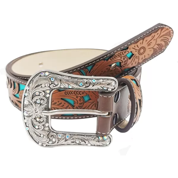 TOPACC Western Belts for Womens Mens Cowgirl Cowboy Country Belts with Buckles for Jeans Pants RodeoEturquoise