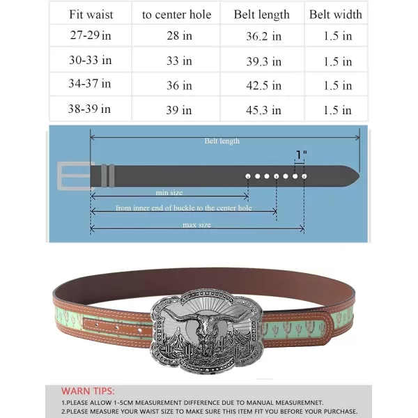 TOPACC Western Belts for Womens Mens Cowgirl Cowboy Country Belts with Buckles for Jeans Pants RodeoFgreen