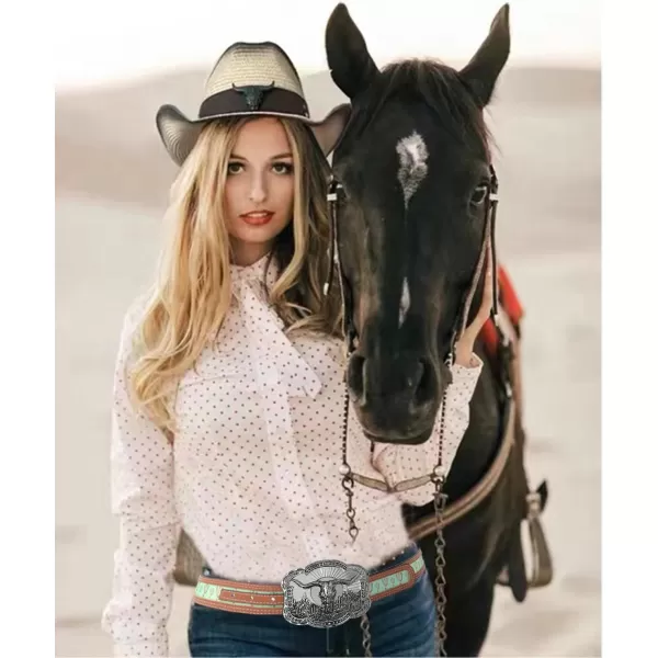 TOPACC Western Belts for Womens Mens Cowgirl Cowboy Country Belts with Buckles for Jeans Pants RodeoFgreen