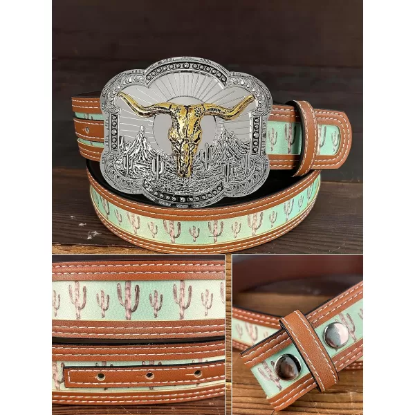TOPACC Western Belts for Womens Mens Cowgirl Cowboy Country Belts with Buckles for Jeans Pants RodeoGgreen