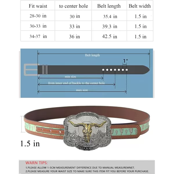 TOPACC Western Belts for Womens Mens Cowgirl Cowboy Country Belts with Buckles for Jeans Pants RodeoGgreen