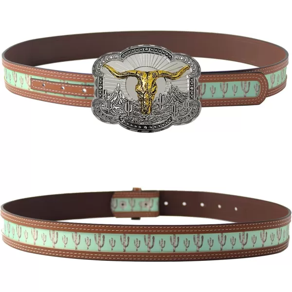 TOPACC Western Belts for Womens Mens Cowgirl Cowboy Country Belts with Buckles for Jeans Pants RodeoGgreen