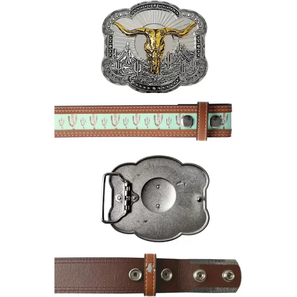 TOPACC Western Belts for Womens Mens Cowgirl Cowboy Country Belts with Buckles for Jeans Pants RodeoGgreen