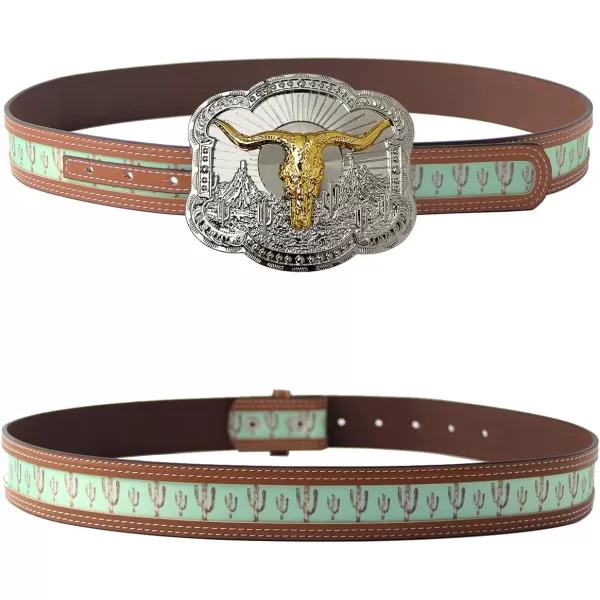 TOPACC Western Belts for Womens Mens Cowgirl Cowboy Country Belts with Buckles for Jeans Pants RodeoHgreen