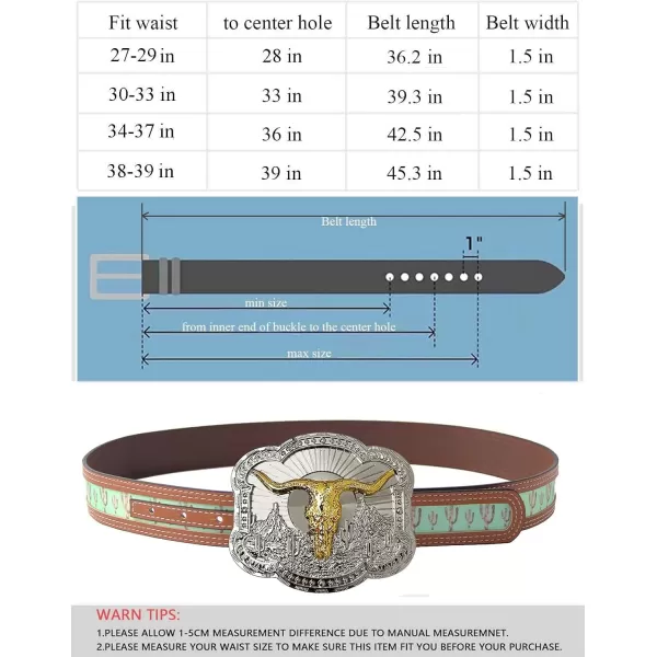 TOPACC Western Belts for Womens Mens Cowgirl Cowboy Country Belts with Buckles for Jeans Pants RodeoHgreen