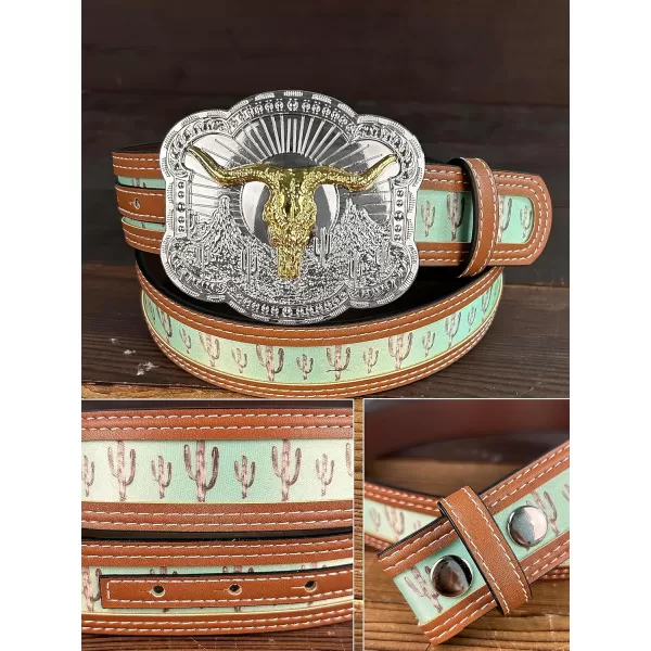 TOPACC Western Belts for Womens Mens Cowgirl Cowboy Country Belts with Buckles for Jeans Pants RodeoHgreen