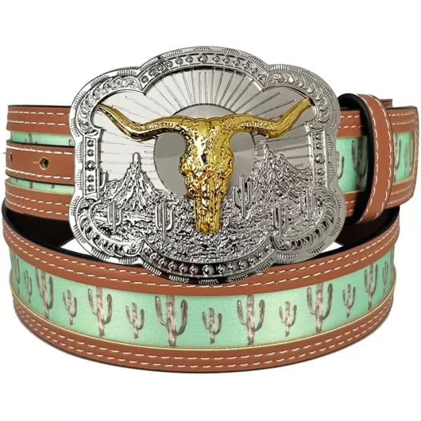 TOPACC Western Belts for Womens Mens Cowgirl Cowboy Country Belts with Buckles for Jeans Pants RodeoHgreen