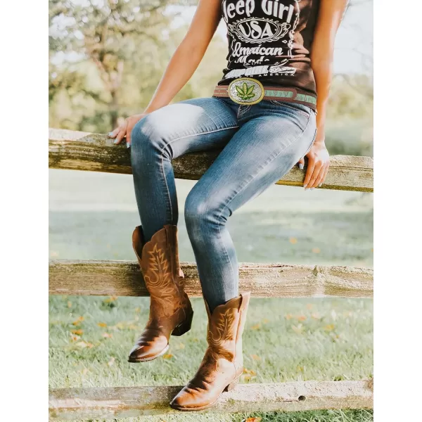 TOPACC Western Belts for Womens Mens Cowgirl Cowboy Country Belts with Buckles for Jeans Pants RodeoIgreen