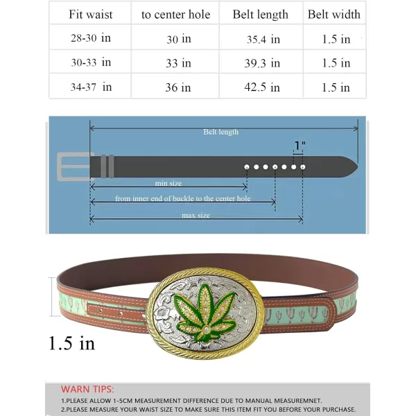 TOPACC Western Belts for Womens Mens Cowgirl Cowboy Country Belts with Buckles for Jeans Pants RodeoIgreen