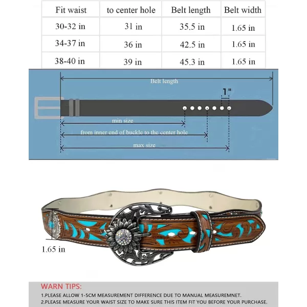 TOPACC Western Belts for Womens Mens Cowgirl Cowboy Country Belts with Buckles for Jeans Pants RodeoJturquoise