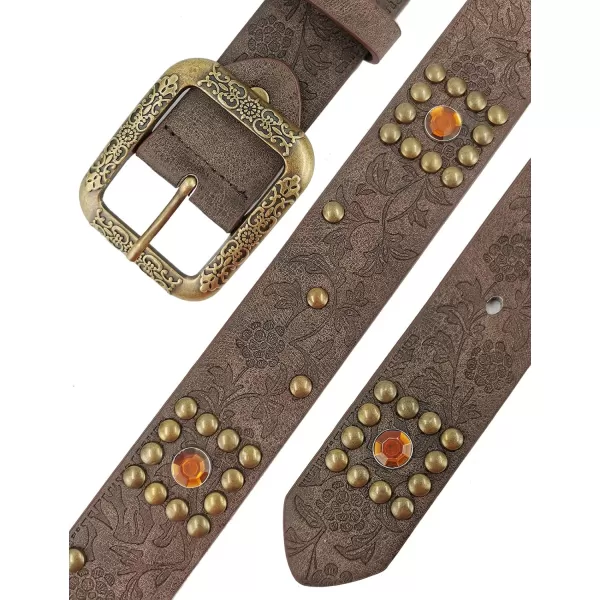 TOPACC Western Belts for Womens Mens Cowgirl Cowboy Country Belts with Buckles for Jeans Pants RodeoLbrown