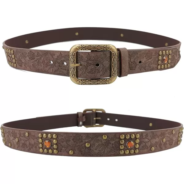 TOPACC Western Belts for Womens Mens Cowgirl Cowboy Country Belts with Buckles for Jeans Pants RodeoLbrown