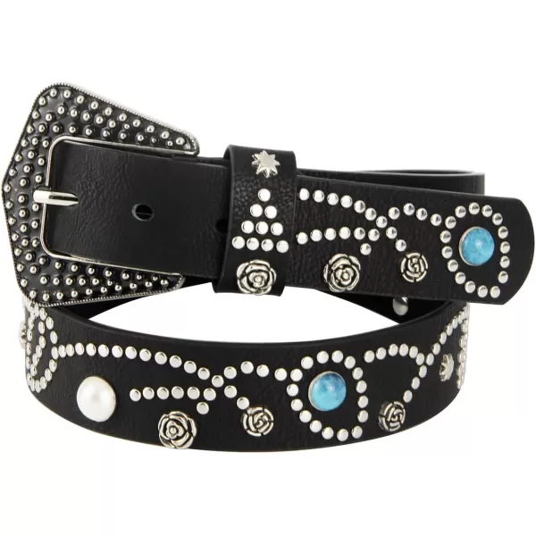 TOPACC Western Belts for Womens Mens Cowgirl Cowboy Country Belts with Buckles for Jeans Pants RodeoMblack