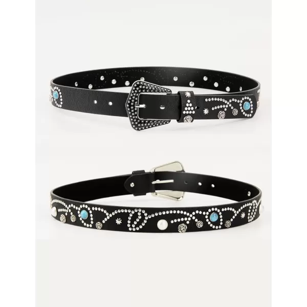 TOPACC Western Belts for Womens Mens Cowgirl Cowboy Country Belts with Buckles for Jeans Pants RodeoMblack