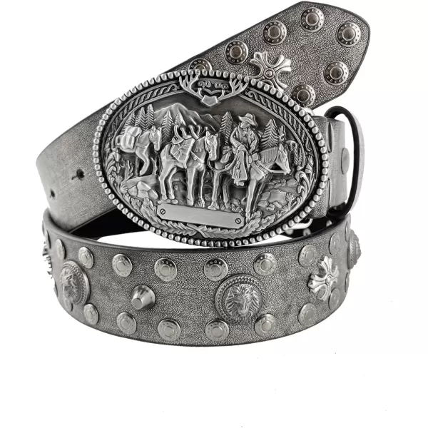 TOPACC Western Belts for Womens Mens Cowgirl Cowboy Country Belts with Buckles for Jeans Pants RodeoNsilver