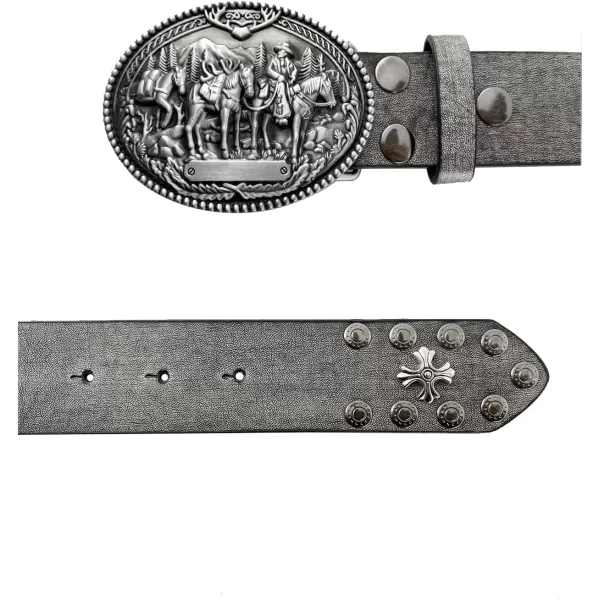 TOPACC Western Belts for Womens Mens Cowgirl Cowboy Country Belts with Buckles for Jeans Pants RodeoNsilver