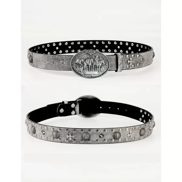 TOPACC Western Belts for Womens Mens Cowgirl Cowboy Country Belts with Buckles for Jeans Pants RodeoNsilver