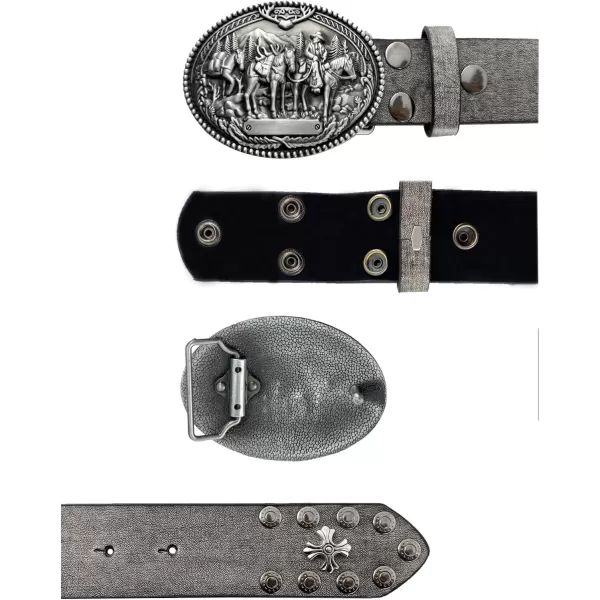 TOPACC Western Belts for Womens Mens Cowgirl Cowboy Country Belts with Buckles for Jeans Pants RodeoNsilver