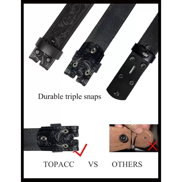 TOPACC Women Men Western Belt Without Buckle Genuine Leather Belt Cowboy Cowgirl 15quot Wide with Snaps Belt for Jeans PantsBlack