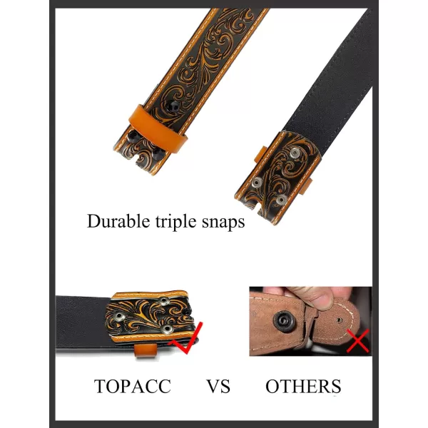TOPACC Women Men Western Belt Without Buckle Genuine Leather Belt Cowboy Cowgirl 15quot Wide with Snaps Belt for Jeans PantsBrown
