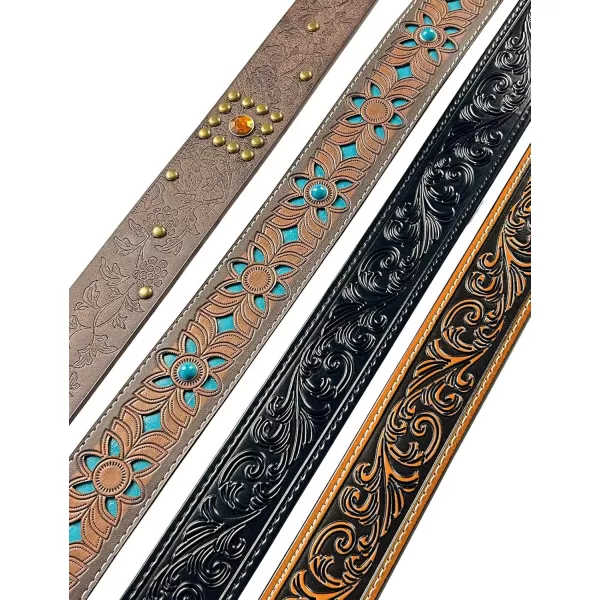 TOPACC Women Men Western Belt Without Buckle Genuine Leather Belt Cowboy Cowgirl 15quot Wide with Snaps Belt for Jeans PantsBrown