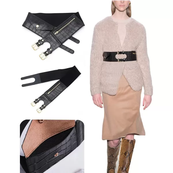 TOPACC Womens Fashion Elastic Belt for Dress Stretchy Wide Waist Cinch BeltBlack79
