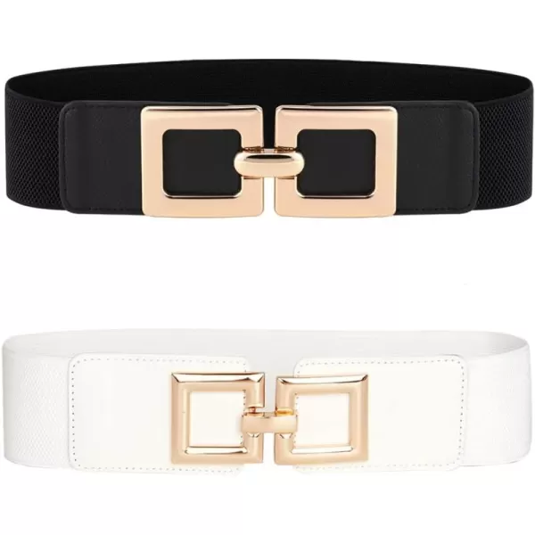 TOPACC 2Piece Wide belts for women Dresses Elastic Western Cinch Belt Stretch Retro Buckle Ladies FashionBlackWhite48