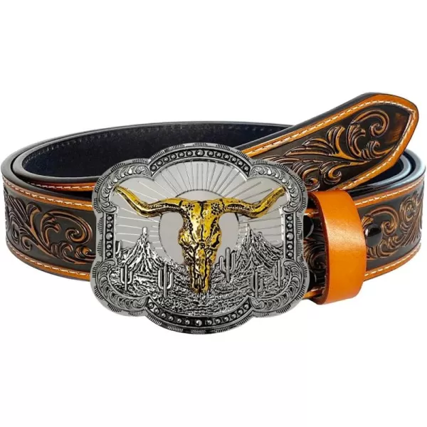 TOPACC Genuine Leather Western Belts for Womens Mens Cowboy Cowgirl Country Rodeo Buckle Belt Jeans Pants DressesGenuine Leather06