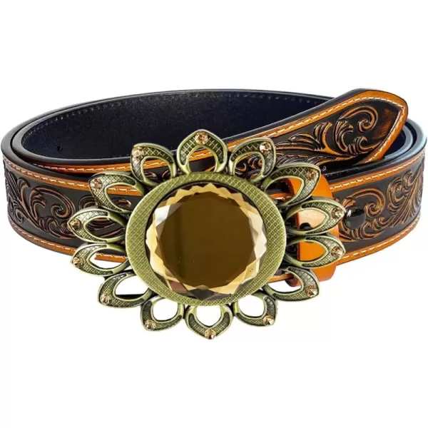 TOPACC Genuine Leather Western Belts for Womens Mens Cowboy Cowgirl Country Rodeo Buckle Belt Jeans Pants DressesGenuine Leather08