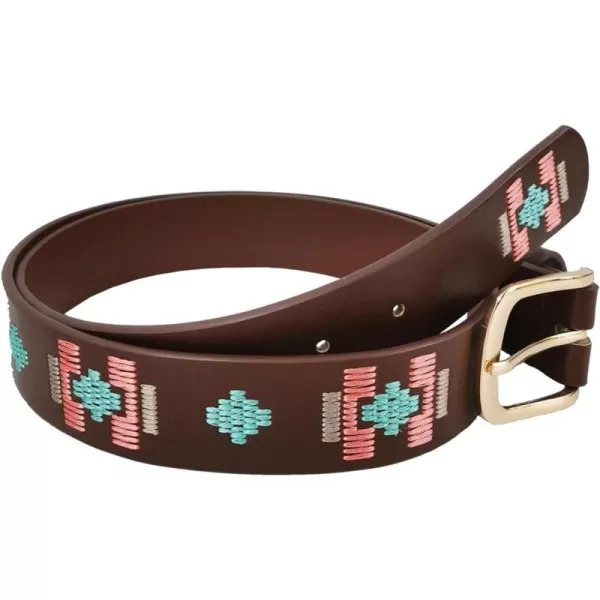 TOPACC Girls Western Belts for Women Flower Embroidered Belt Bohemian Vintage Cowgirl Belt for Jeans Pants CasualBrown