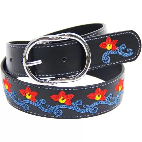 TOPACC Girls Western Belts for Women Flower Embroidered Belt Bohemian Vintage Cowgirl Belt for Jeans Pants CasualRed