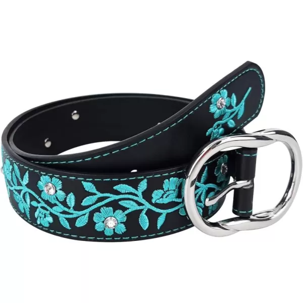 TOPACC Girls Western Belts for Women Flower Embroidered Belt Bohemian Vintage Cowgirl Belt for Jeans Pants CasualTurquoise
