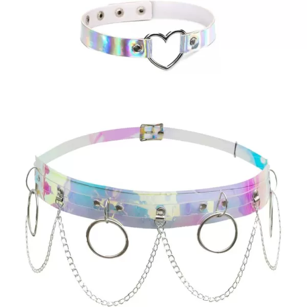 TOPACC Holographic Belt Rave Outfits for Women Iridecent Girls Cosplay