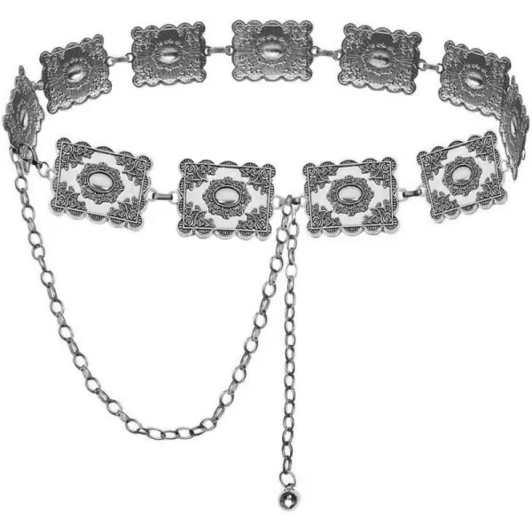 TOPACC Metal Concho Belts for Women Western Cowgirl Turquoise Boho Chain Belts for Dress Jeans2silver