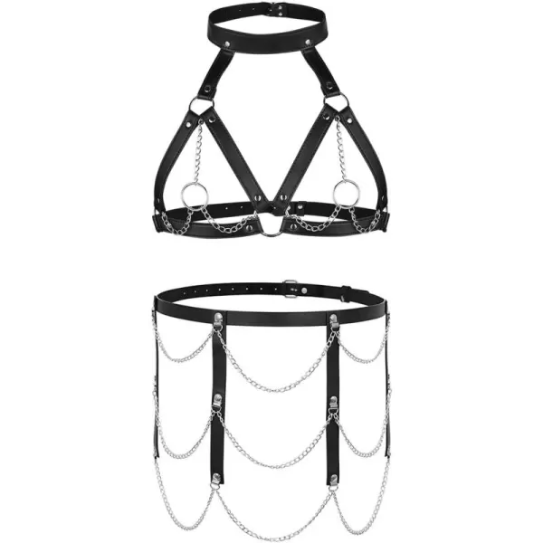 TOPACC Punk Waist Chain Belt Goth Body Harness for Women Leather Garter Gothic Belts Emo Rave Outfit CosplayBlack6