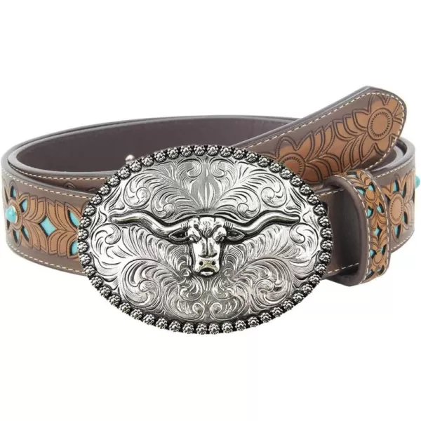 TOPACC Western Belts for Women Men with Buckle Cowboy Cowgirl Country Belt for Jeans PantsBsilver