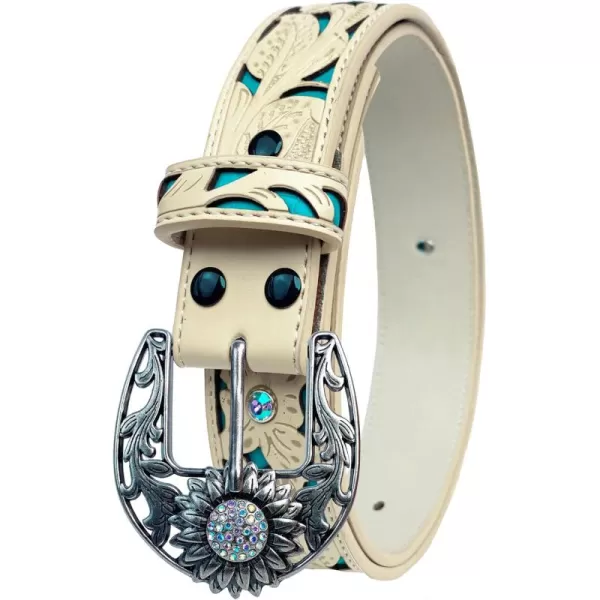TOPACC Western Belts for Women Men with Buckle Cowboy Cowgirl Country Belt for Jeans PantsFbeige